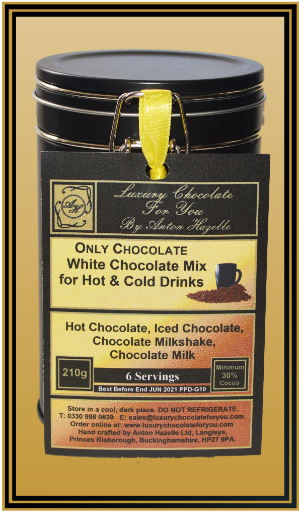 Canister, Luxury Hot/Cold Chocolate Mix White 30% Cocoa 6 serve  pack 
