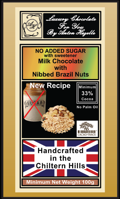 33% Milk Chocolate with Nibbed Brazil Nuts, No Added Sugar with Sweetener
