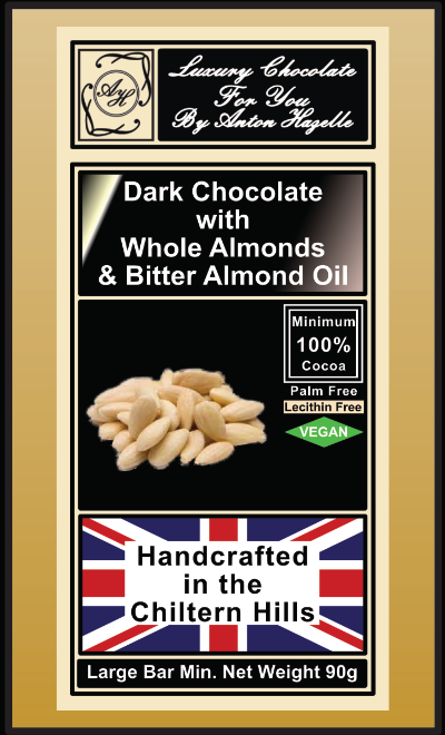 100% Dark Chocolate with Whole Almonds & Bitter Almond Oil