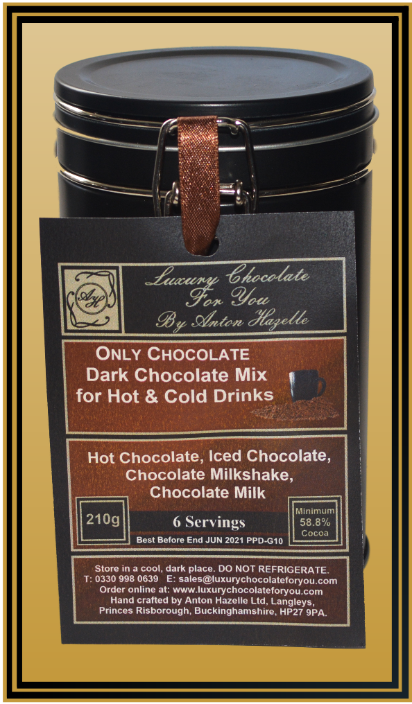 Canister, Luxury Hot/Cold Chocolate Mix Dark 58.8% Cocoa 6 serve pack