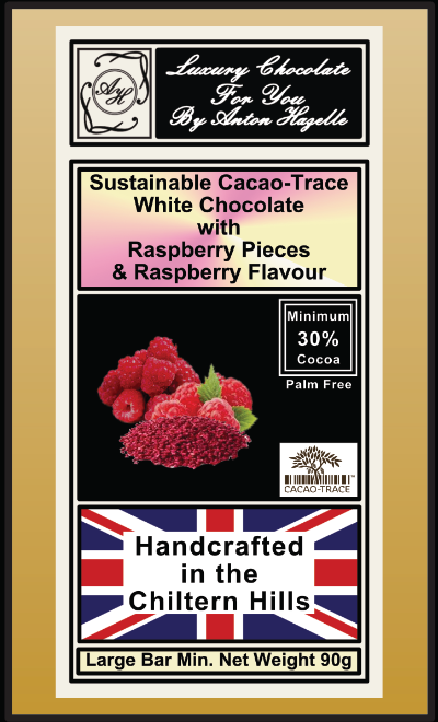 30% Sustainable Cacao-Trace White Chocolate with Raspberry Pieces
