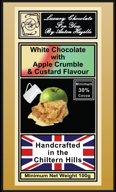 30% White Chocolate with Apple Crumble & Custard Flavour