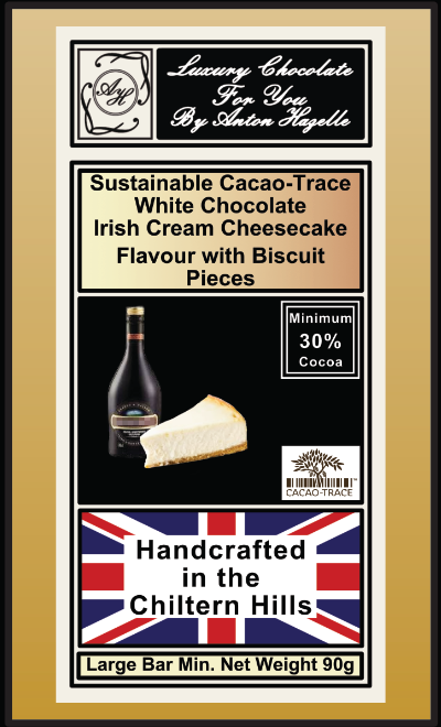 30% Sustainable Cacao-Trace White Chocolate Irish Cream Cheesecake Flavour with Biscuit Pieces