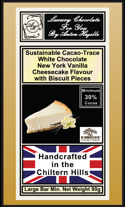 White Sustainable Cacao-Trace Chocolate with New York Vanilla Cheesecake Flavour with Biscuit Pieces