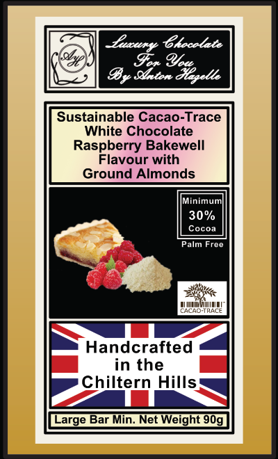 30% Sustainable Cacao-Trace White Chocolate Raspberry Bakewell Flavour with Ground Almonds 30% Sustainable Cacao-Trace White Chocolate Raspberry Bakewell Flavour with Ground Almonds