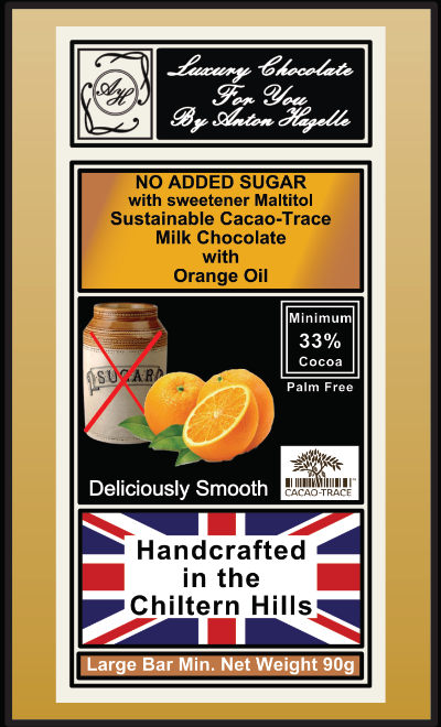 33% No Added Sugar with Sweetner Maltitol Sustainable Cacao-Trace Milk Chocolate with Orange Oil