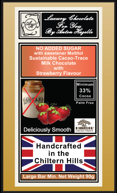 33% No Added Sugar with Sweetner Maltitol Sustainable Cacao-Trace Milk Chocolate with Strawberry Flavour