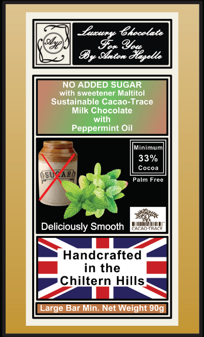 33% Sustainable Cacao-Trace Milk Chocolate with Peppermint Oil No Added Sugar with Sweetner Maltitol