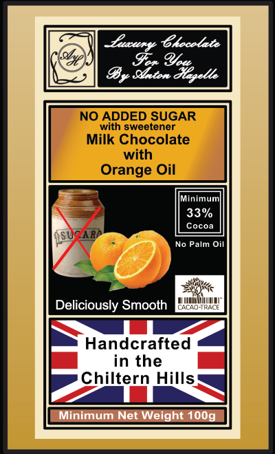 33% Milk Chocolate with Orange Oil, No Added Sugar with Sweetener
