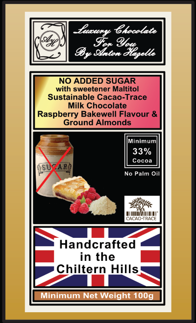 33% Milk Chocolate Almond & Raspberry Bakewell, No Added Sugar with Sweetener