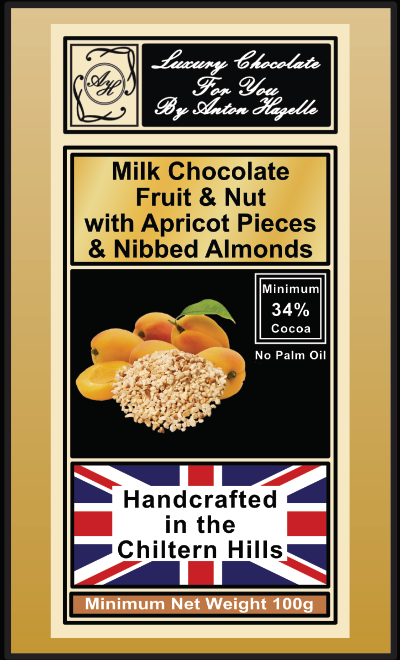 34% Milk Chocolate Fruit & Nut, Apricot Pieces & Roasted Nibbed Almonds