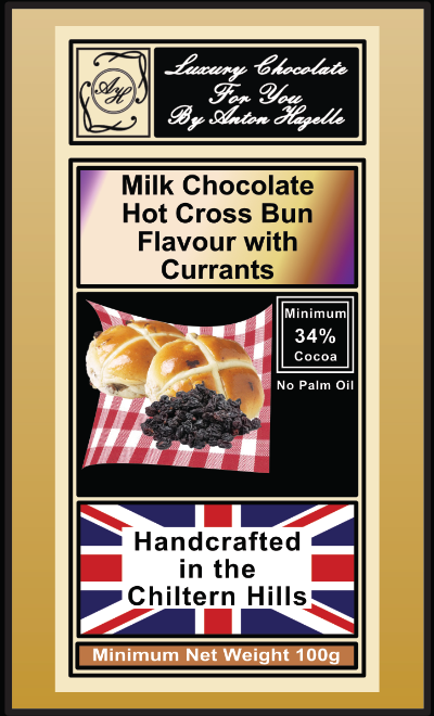 34% Milk Chocolate with  Hot Cross Bun Flavour with Currants