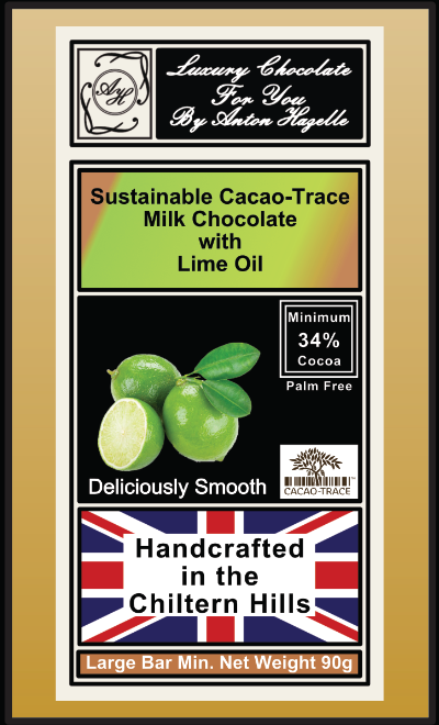 34% Sustainable Cacao-Trace Milk Chocolate with Lime Oil