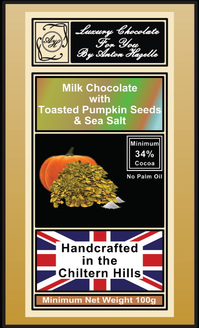 34%  Milk Chocolate with Toasted Pumpkin Seeds& Sea Salt