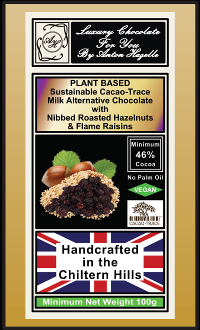 46% Vegan Milk Alternative Chocolate Plant Based with Nibbed Hazelnuts & Flame Raisins