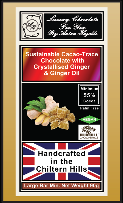 55% Sustainable Cacao-Trace Dark Chocolate with Crystallised Ginger Pieces