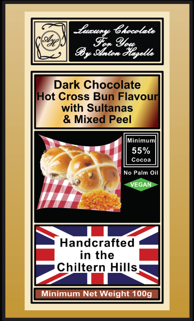 55% Dark Chocolate Hot Cross Bun Flavour with Sultanas & Mixed Peel