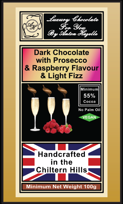 55% Dark Chocolate with Prosecco & Raspberry Flavour & Light Fizz 