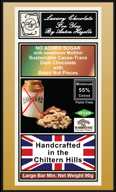 55% Sustainable Cacao-Trace Dark Chocolate with Brazil Pieces No Added Sugar with Sweetener Maltitol