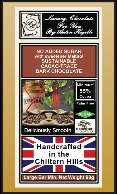 55% Sustainable Cacao-Trace Dark Chocolate Only, No Added Sugar with Sweetener Mailtitol