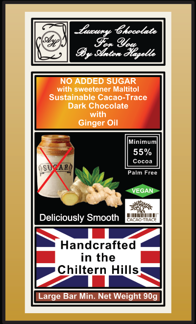 55% Sustainable Cacao-Trace Dark Chocolate with Ginger Oil, No Added Sugar with Sweetener Mailtitol