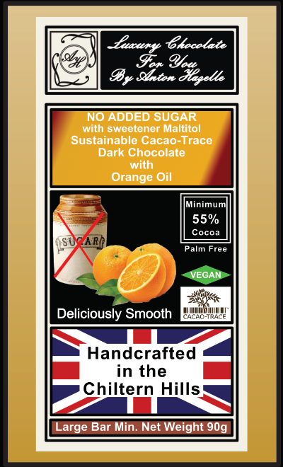 55% Sustainable Cacao-Trace Dark Chocolate with Orange Oil, No Added Sugar with Sweetener Maltitol