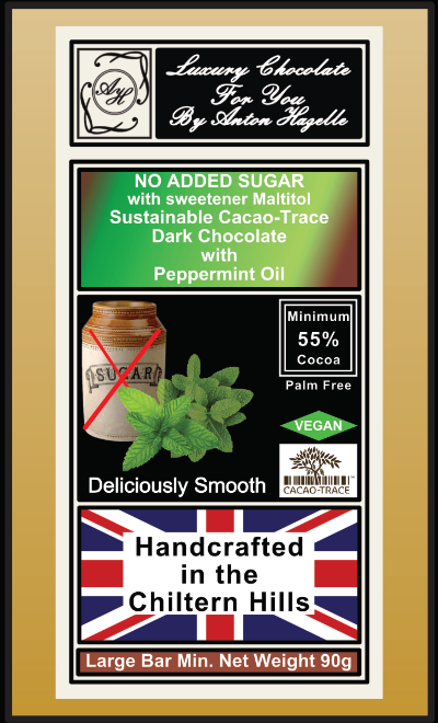 55% Sustainable Cacao-Trace Dark Chocolate with Peppermint Oil, No Added Sugar with Sweetener Maltitol