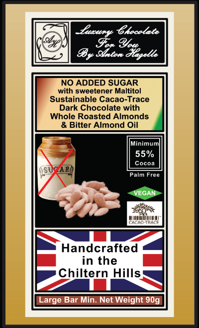 55% Sustainable Cacao-Trace Dark Chocolate with Whole Almonds, No Added Sugar with Sweetener Maltitol