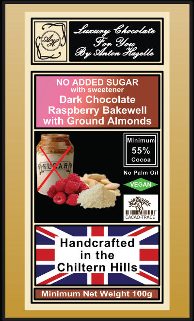 55% Dark Chocolate Raspberry Bakewell with Ground Almonds, No Added Sugar with Sweetener