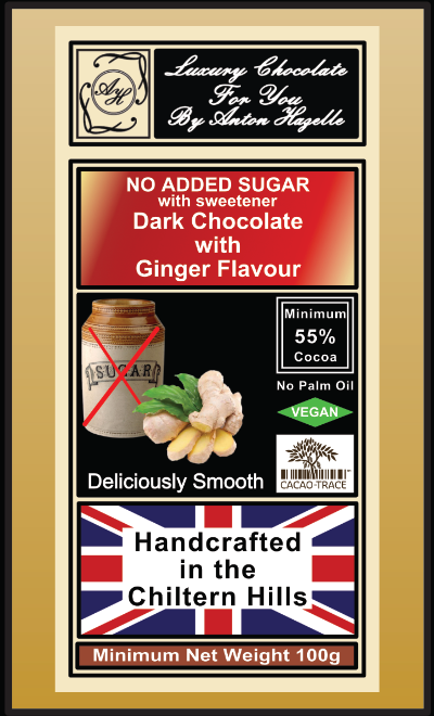 55% Dark Chocolate with Ginger Flavour, No Added Sugar with Sweetener