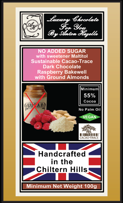 55% Dark Chocolate Raspberry Bakewell with Ground Almonds, No Added Sugar with Sweetener