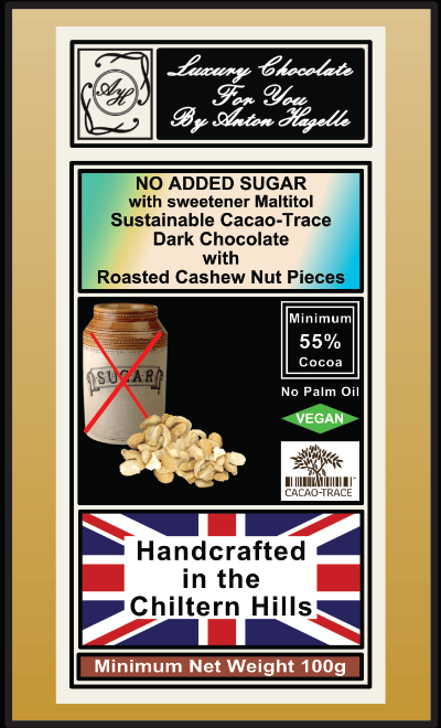 55% Dark Chocolate with Roasted Cashew Nut Pieces, No Added Sugar with Sweetener