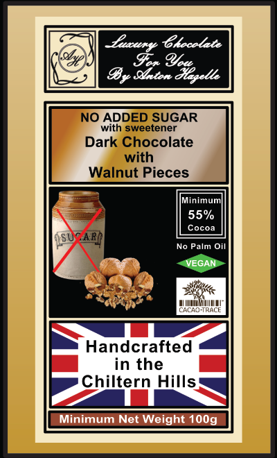 55% Dark Chocolate with Walnut Pieces, No Added Sugar with Sweetener