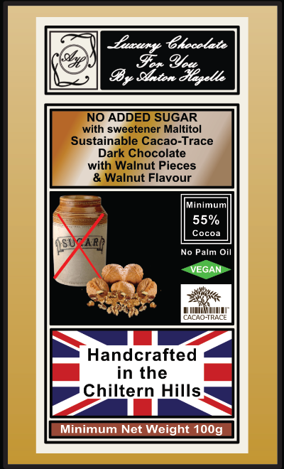 55% Dark Chocolate with Walnut Pieces, No Added Sugar with Sweetener
