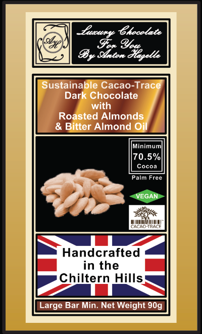 70.5% Sustainable Cacao-Trace Dark Chocolate with Roasted Almonds & Bitter Almond Oil