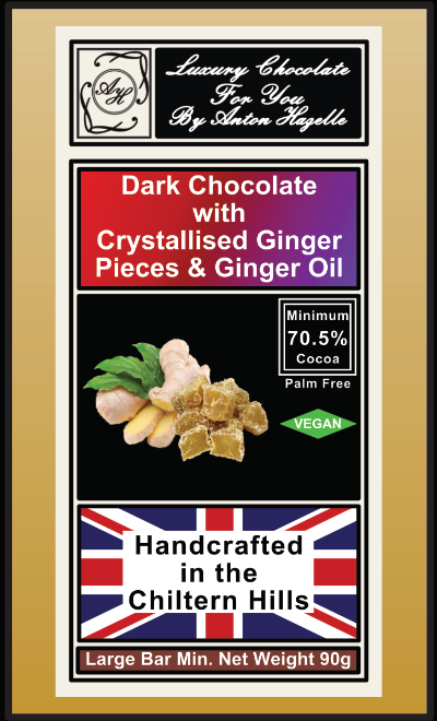70.5% Dark Chocolate with Cystallised Ginger Pieces
