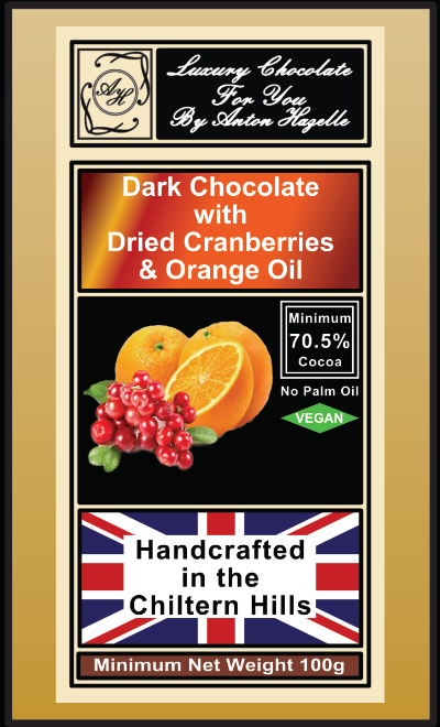 70.5% Dark Chocolate with Dried Cranberries & Orange Oil