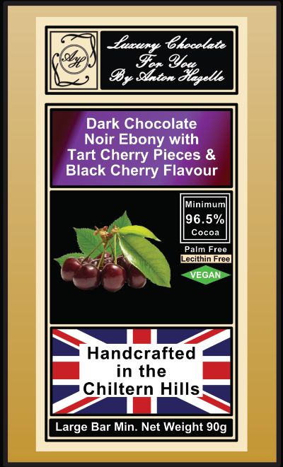 96.5% Dark Chocolate Noir Ebony Tart Cherry Pieces with Black Cherry Flavour