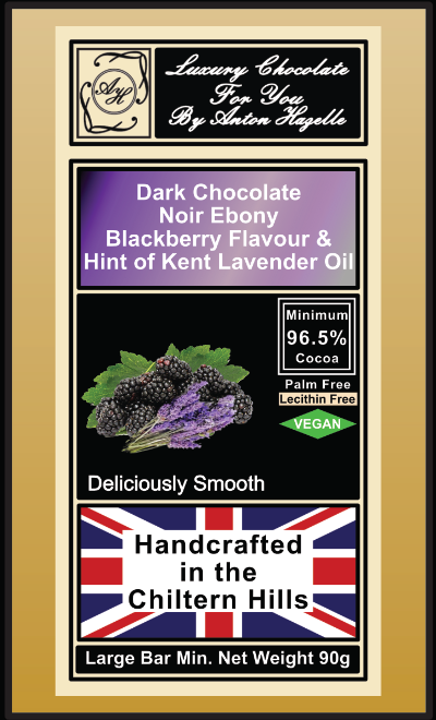 96.5% Dark Chocolate Noir Ebony Blackberry Flavour & Hint of Kent Lavender Oil
