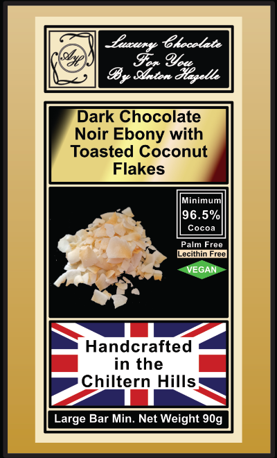 96.5% Dark Chocolate Noir Ebony with Toasted Coconut Flakes