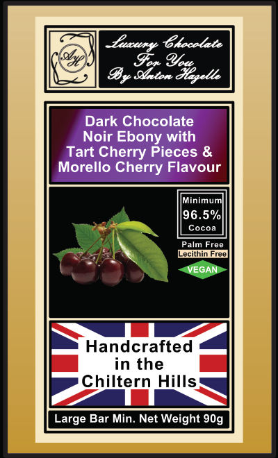 96.5% Dark Chocolate Noir Ebony Tart Cherry Pieces with Morello Cherry Flavour